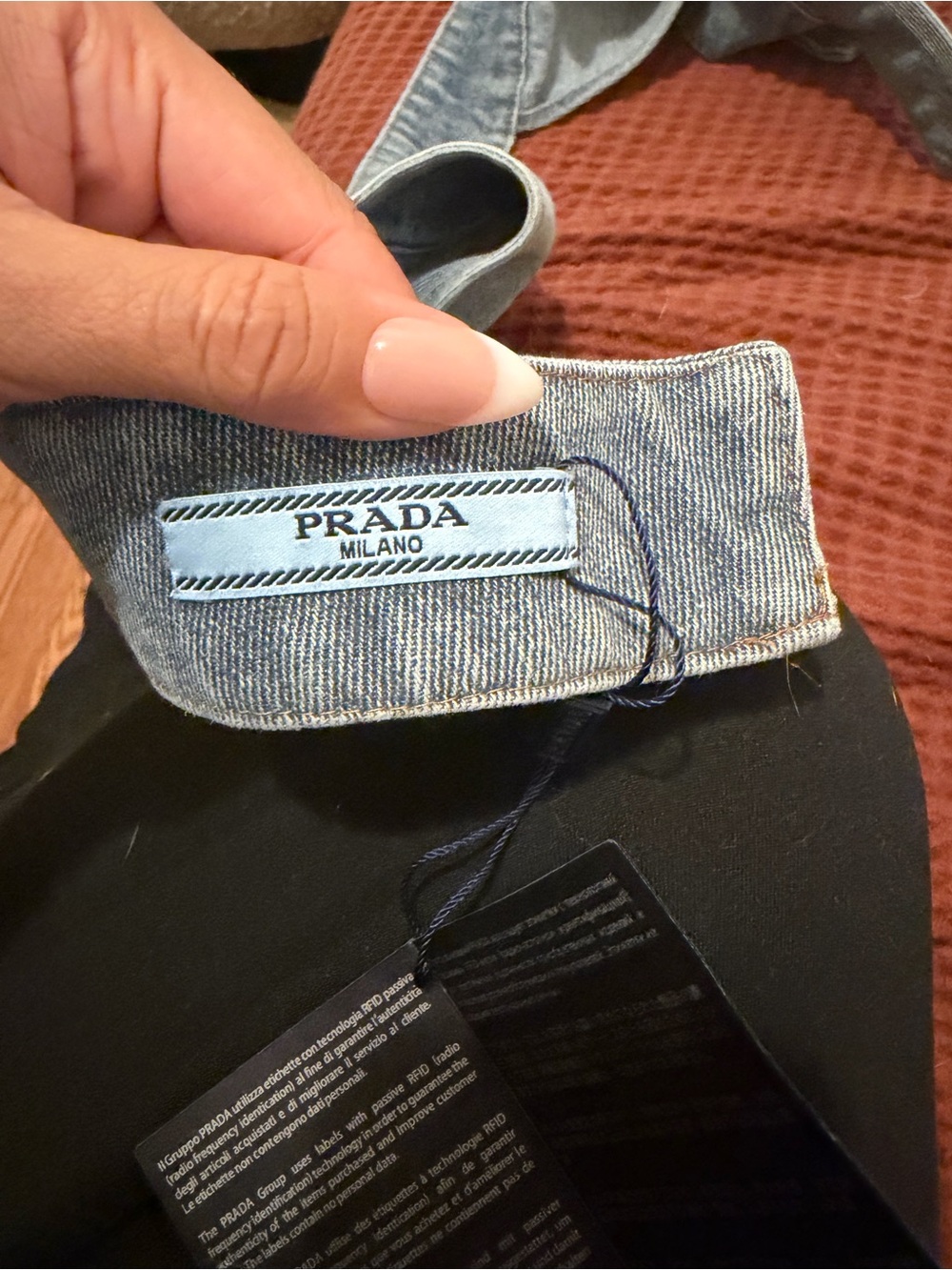 Prada Denim Triangle Bralette with Logo Plaque - Blue - Picture 7 of 8